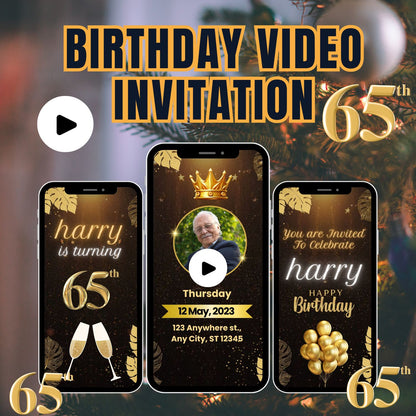 Animated 65th Birthday Video Invitation | 65th Birthday Party Invite