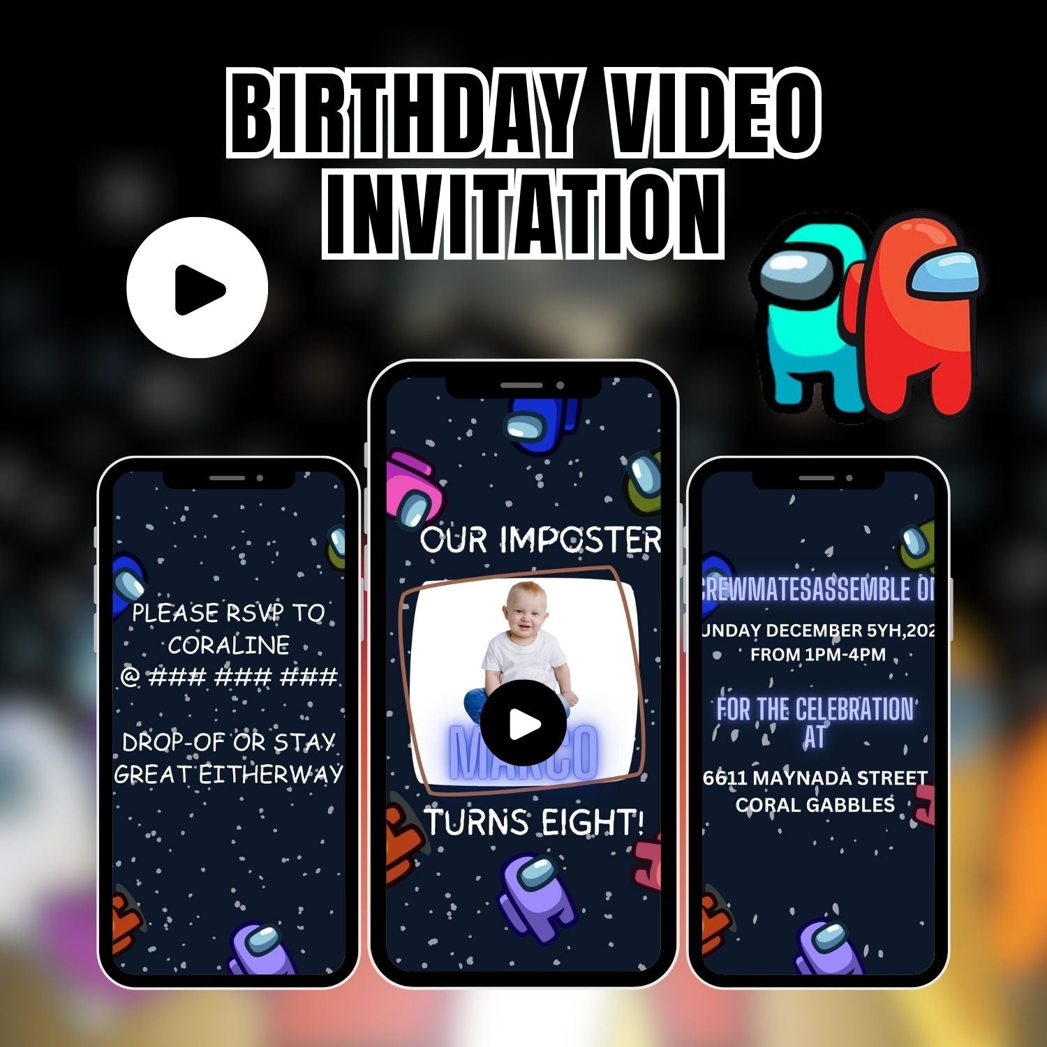 Animated Among Us Birthday Video Invitation | Customize & Send Online