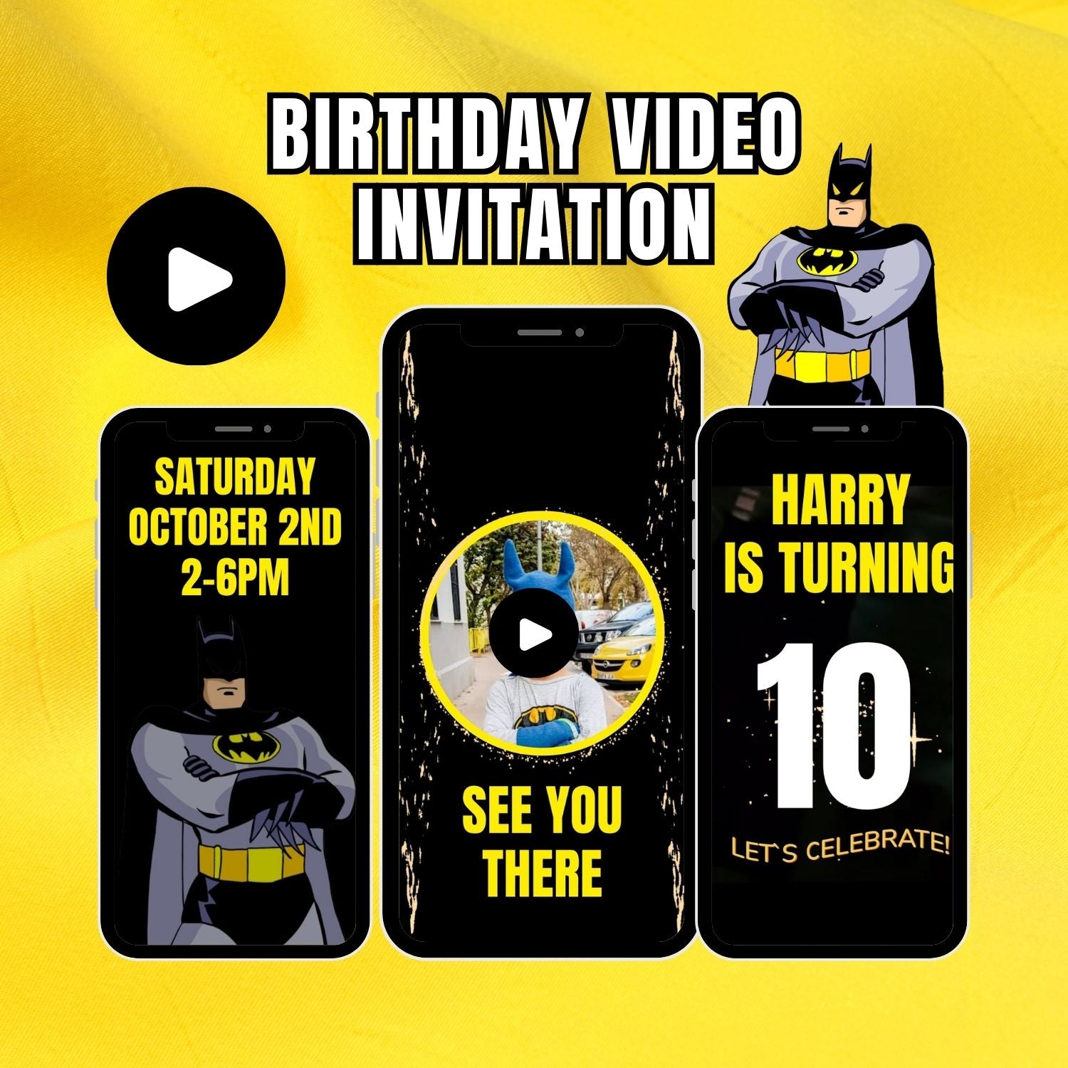 Animated Batman Birthday Video Invitation - Batman-Themed Birthday Party Invite | Personalized Design