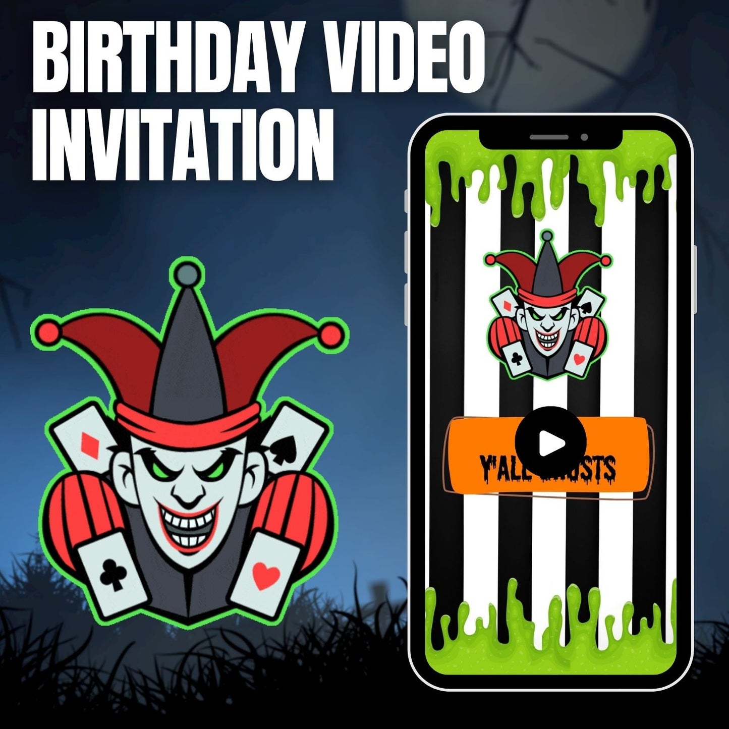 Animated Beetlejuice Birthday Party Invitation - Halloween Video Party Invite