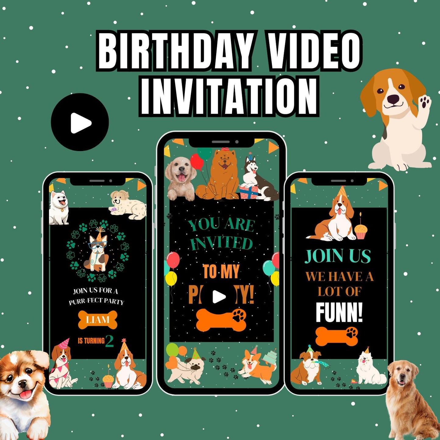 Animated Puppy Party Birthday Video Invitation | Custom Puppy Party Invite
