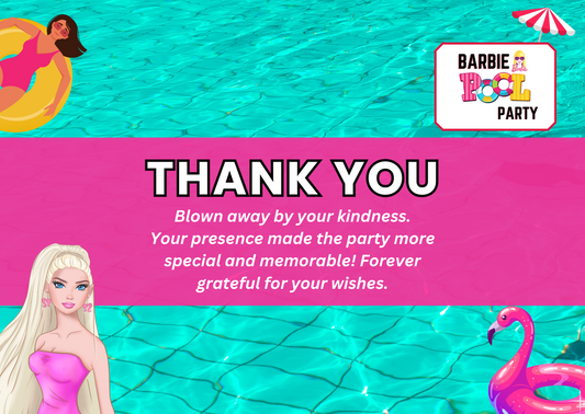 Barbie Pool Party Thank You Card For Your Event