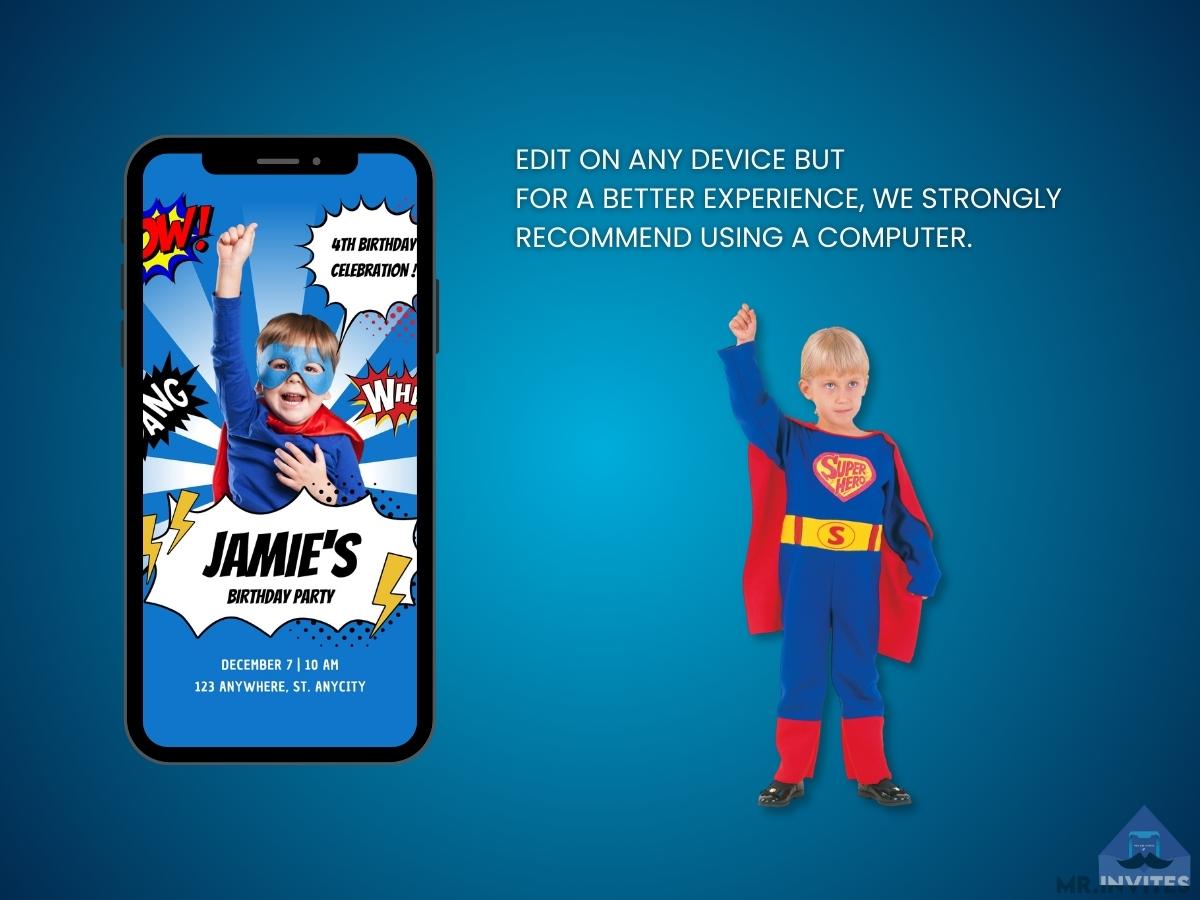 Baby Super Hero Digital Birthday Invitation | Birthday Invitation Card Superhero Theme