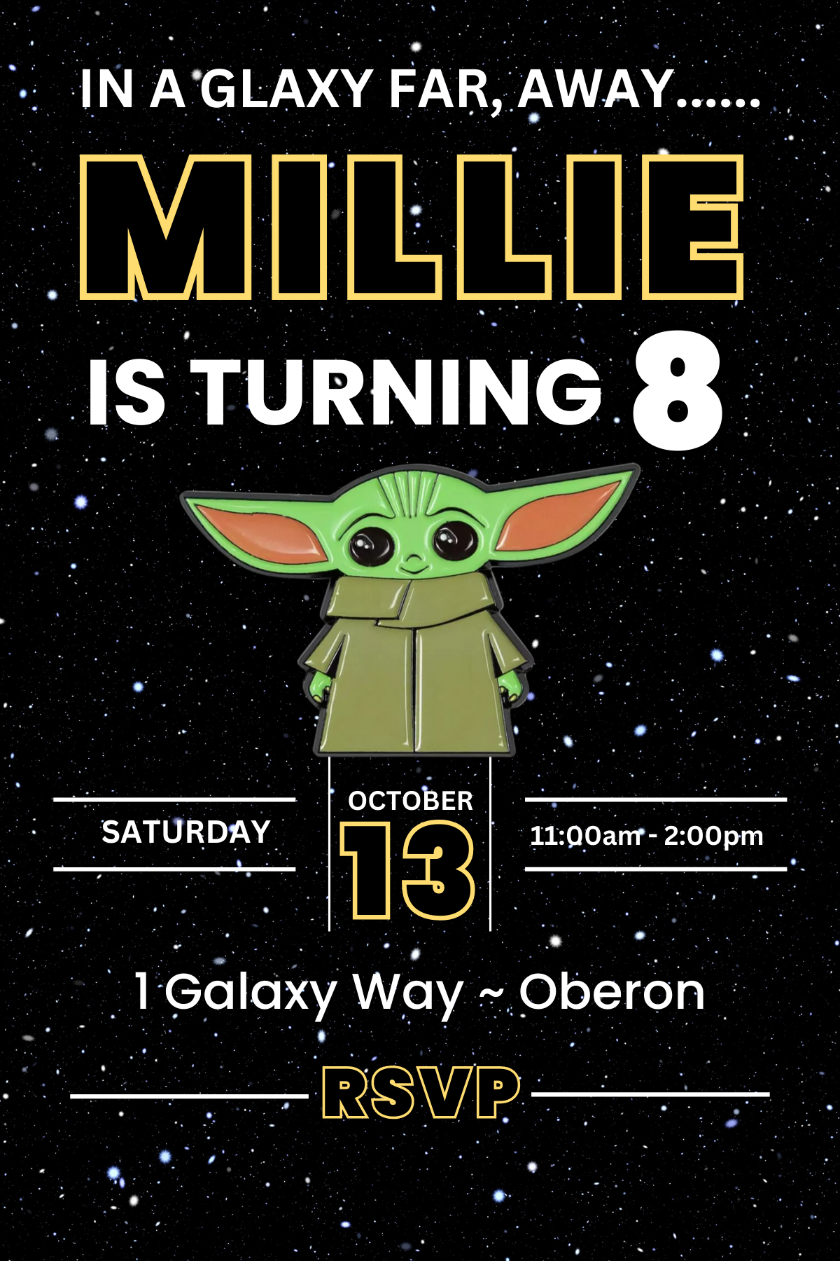 Baby Yoda Birthday Digital Card Invitation  Custom Birthday Party Digital Invite