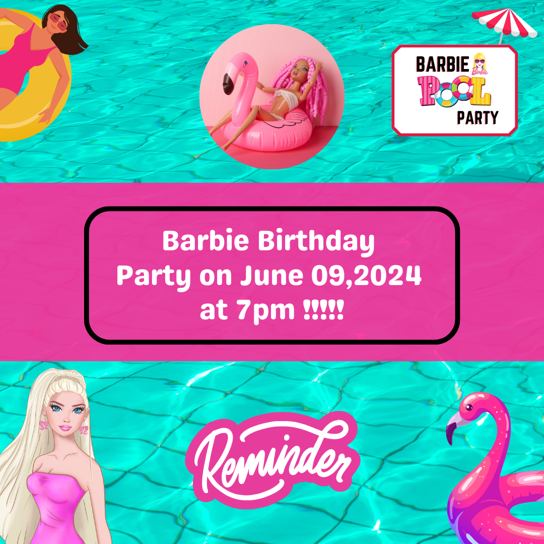 Barbie Pool Party Digital Reminder Card For Your Birthday or Event