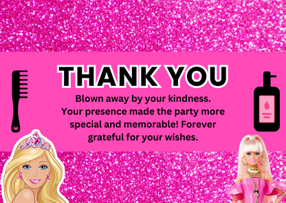 Sparkling Barbie Spa Birthday Thank You Card for Your Birthday