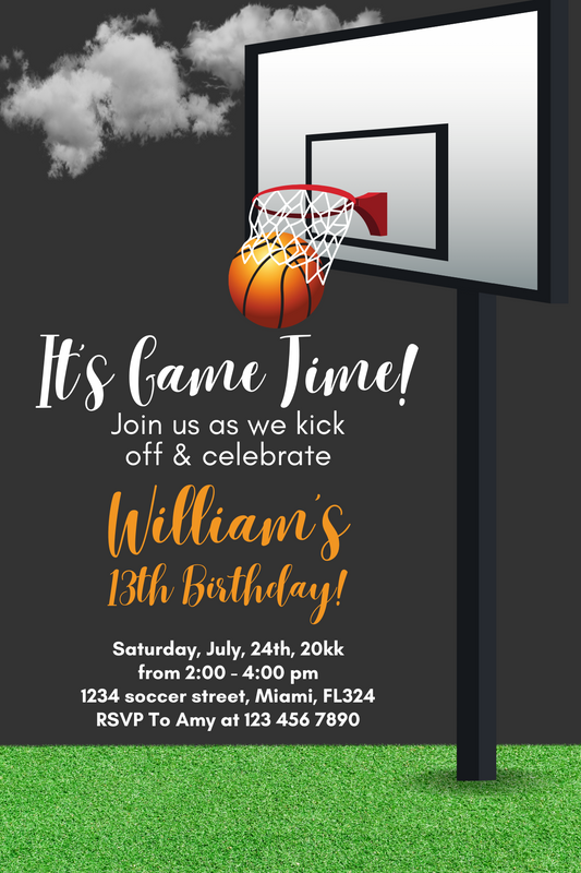 Basketball Digital Birthday Invitation | Custom Birthday Party invites