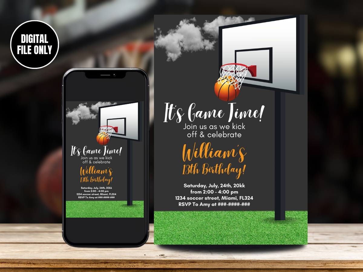 Basketball Digital Birthday Invitation | Custom Birthday Party invites