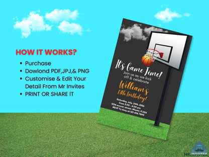 Basketball Digital Birthday Invitation | Custom Birthday Party invites