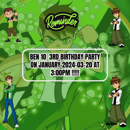 Ben 10 Party Event Digital Reminder Card