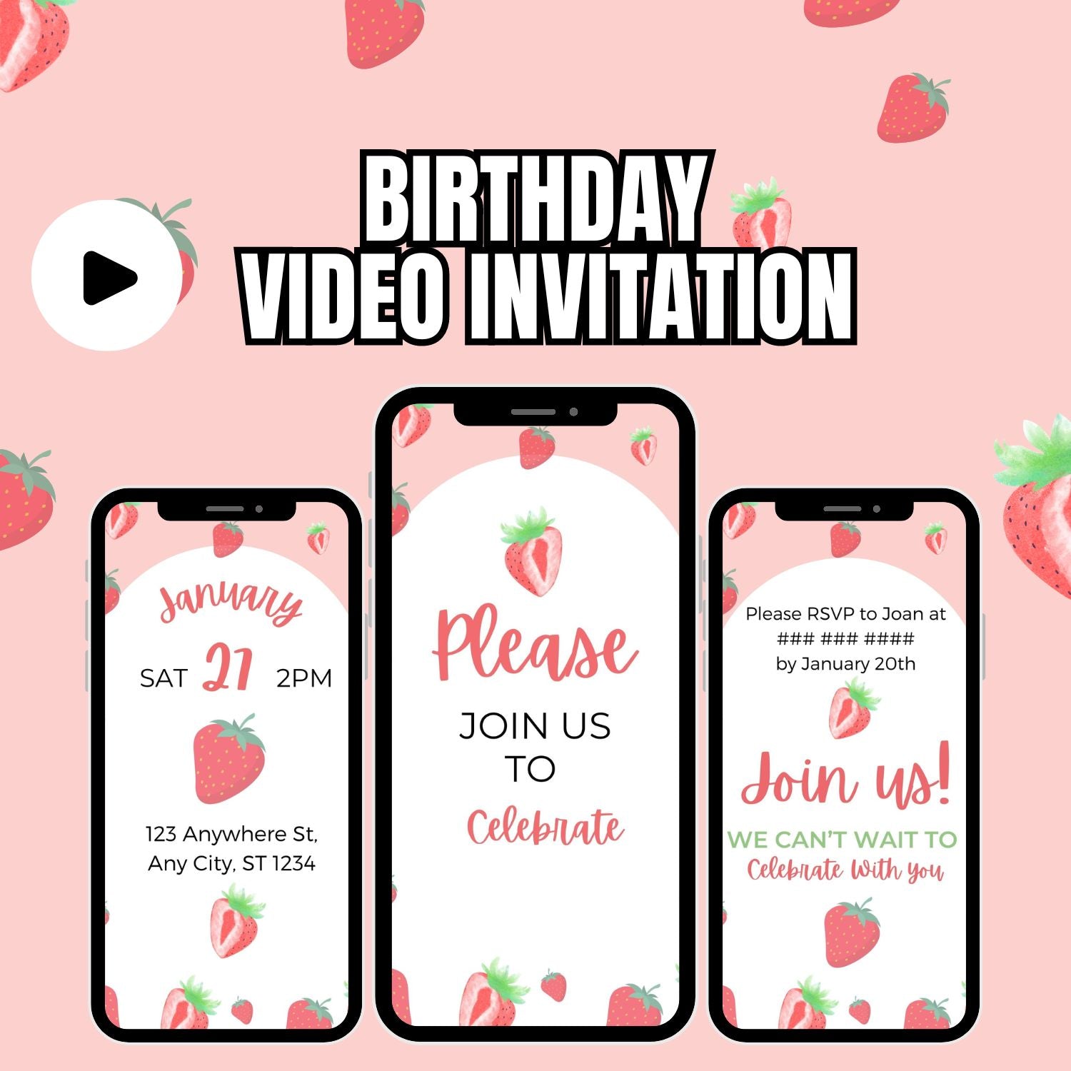 Video Invites Berry 1st Birthday Video Invitation | Strawberry 1st Birthday Party In ...