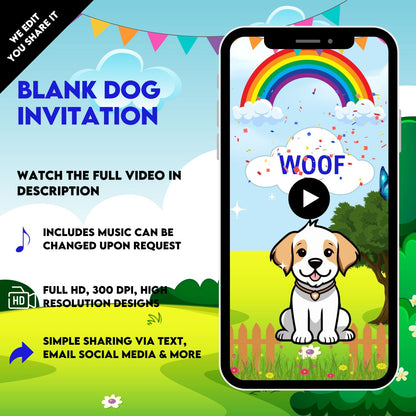 Blank Dog Birthday Video Invitation | Animated Dog Party invite