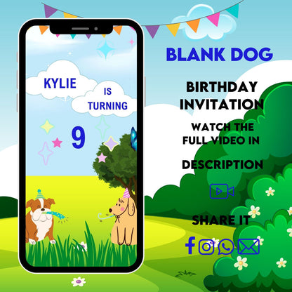 Blank Dog Birthday Video Invitation | Animated Dog Party invite