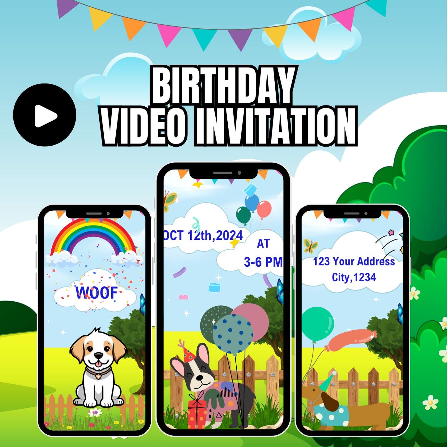 Blank Dog Birthday Video Invitation | Animated Dog Party invite