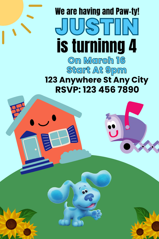 Blue's Clues Digital Birthday Card Invitation | Personalized Digital Party Invite