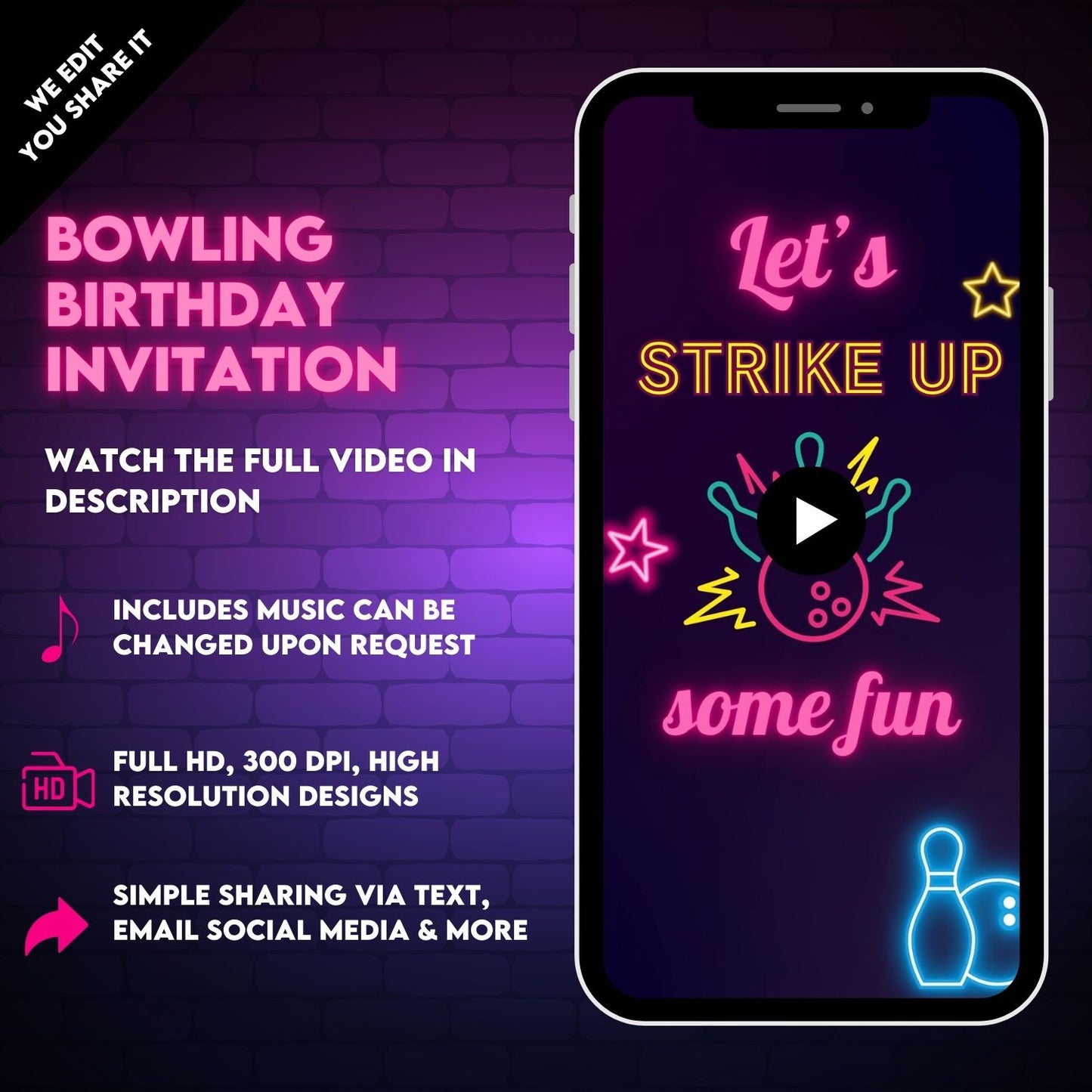 Animated Bowling Birthday Video Invitations | Custom Bowling Party Inite