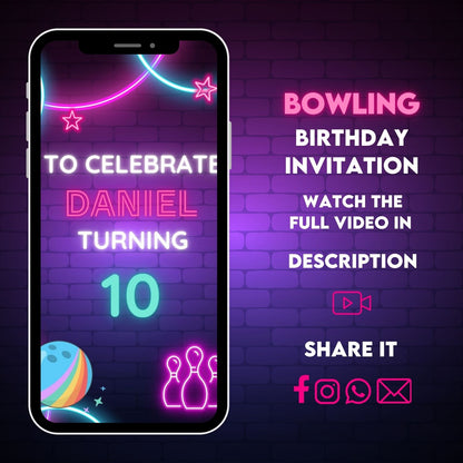 Animated Bowling Birthday Video Invitations | Custom Bowling Party Inite