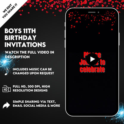 Silver Red 13th Birthday Video Invitation | 13 Year Old Birthday Video Invite