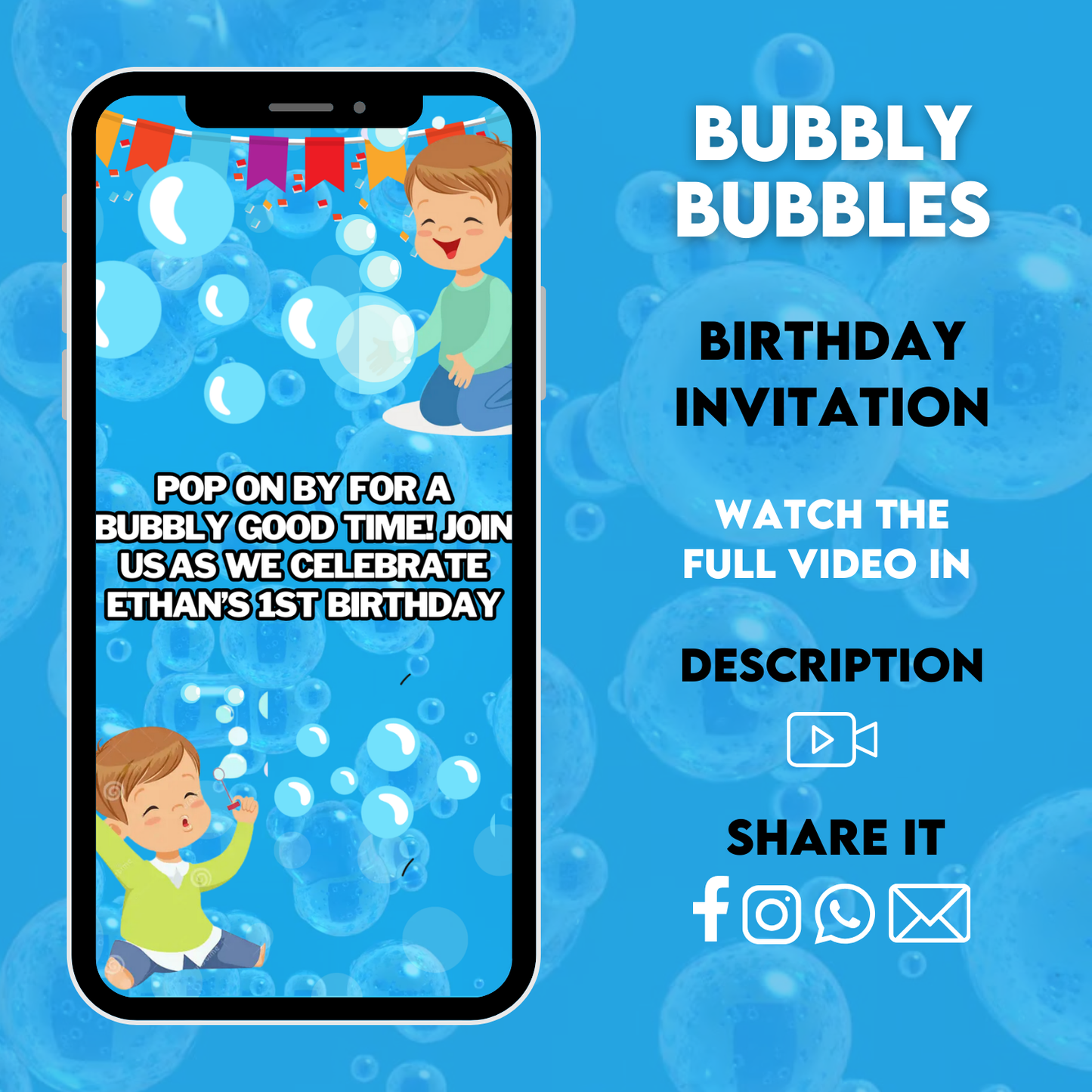 Bubbly Bubbles Birthday Video Invitation | Digital Video Invitation