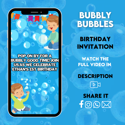 Bubbly Bubbles Birthday Video Invitation | Digital Video Invitation