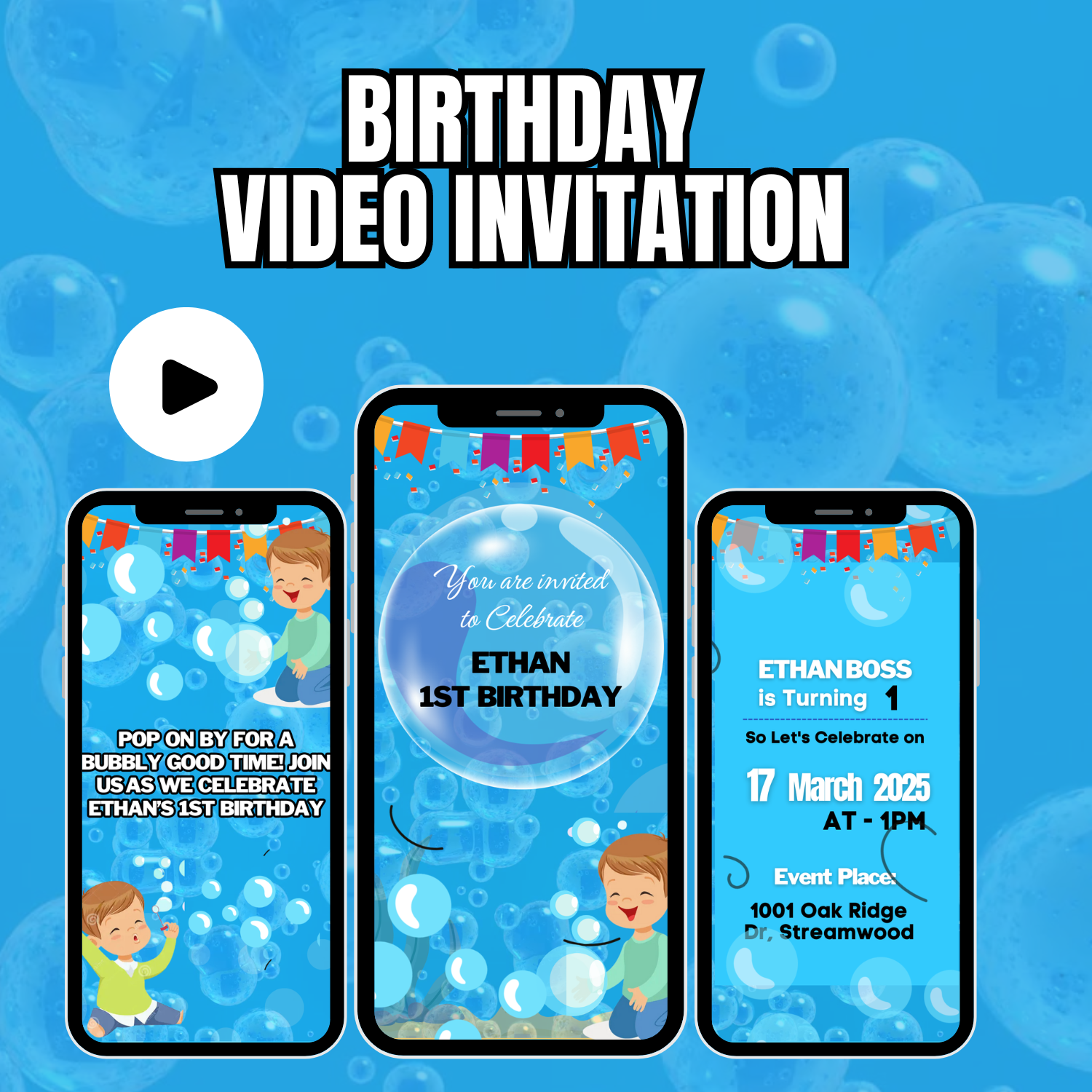 Bubbly Bubbles Birthday Video Invitation | Digital Video Invitation