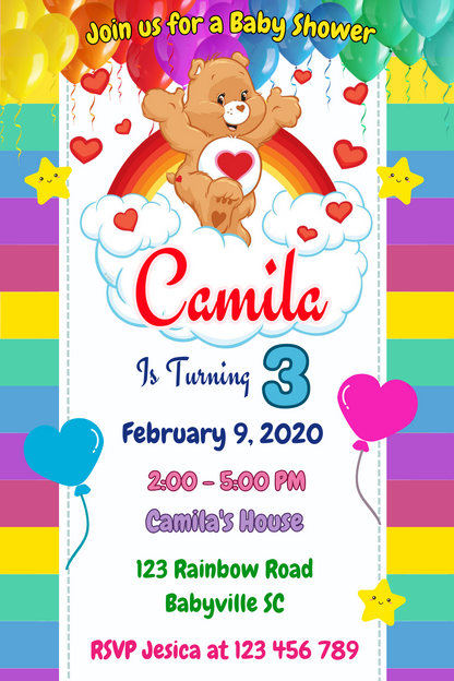 Care Bears Baby Shower Birthday Party Digital Invitation | Customizable and Fun"