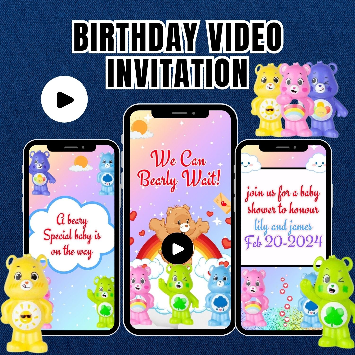 Care Bears Baby Shower Birthday Party Video Invitation | Customizable and Fun Birthday Animated Invitation