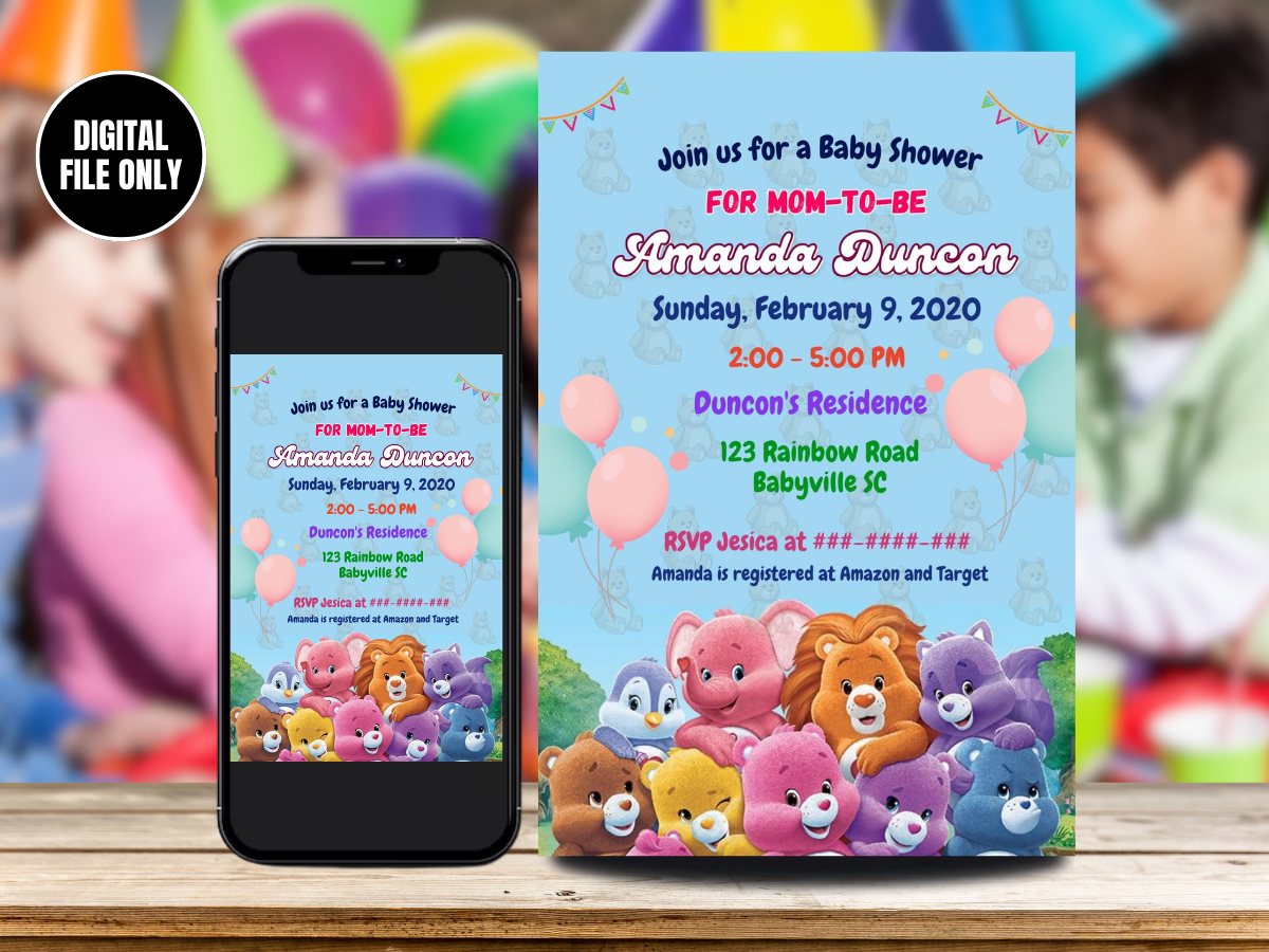 care-bears-classic-baby-shower-birthday-party-digital-invitation-mr-invites for Care Bears Invitations Free Printable Care Bears Classic Baby Shower Birthday Party Digital Invitation – Mr. Invites for Care Bears Invitations Free Printable