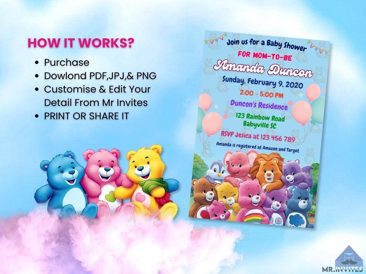 care-bears-classic-baby-shower-birthday-party-digital-invitation-mr-invites for Care Bears Invitations Free Printable Care Bears Classic Baby Shower Birthday Party Digital Invitation – Mr. Invites for Care Bears Invitations Free Printable