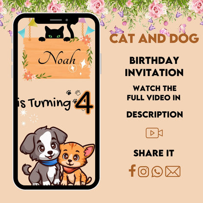 Cat and Dog Birthday Video Invitation | Peronalized Cat and Dog Invite