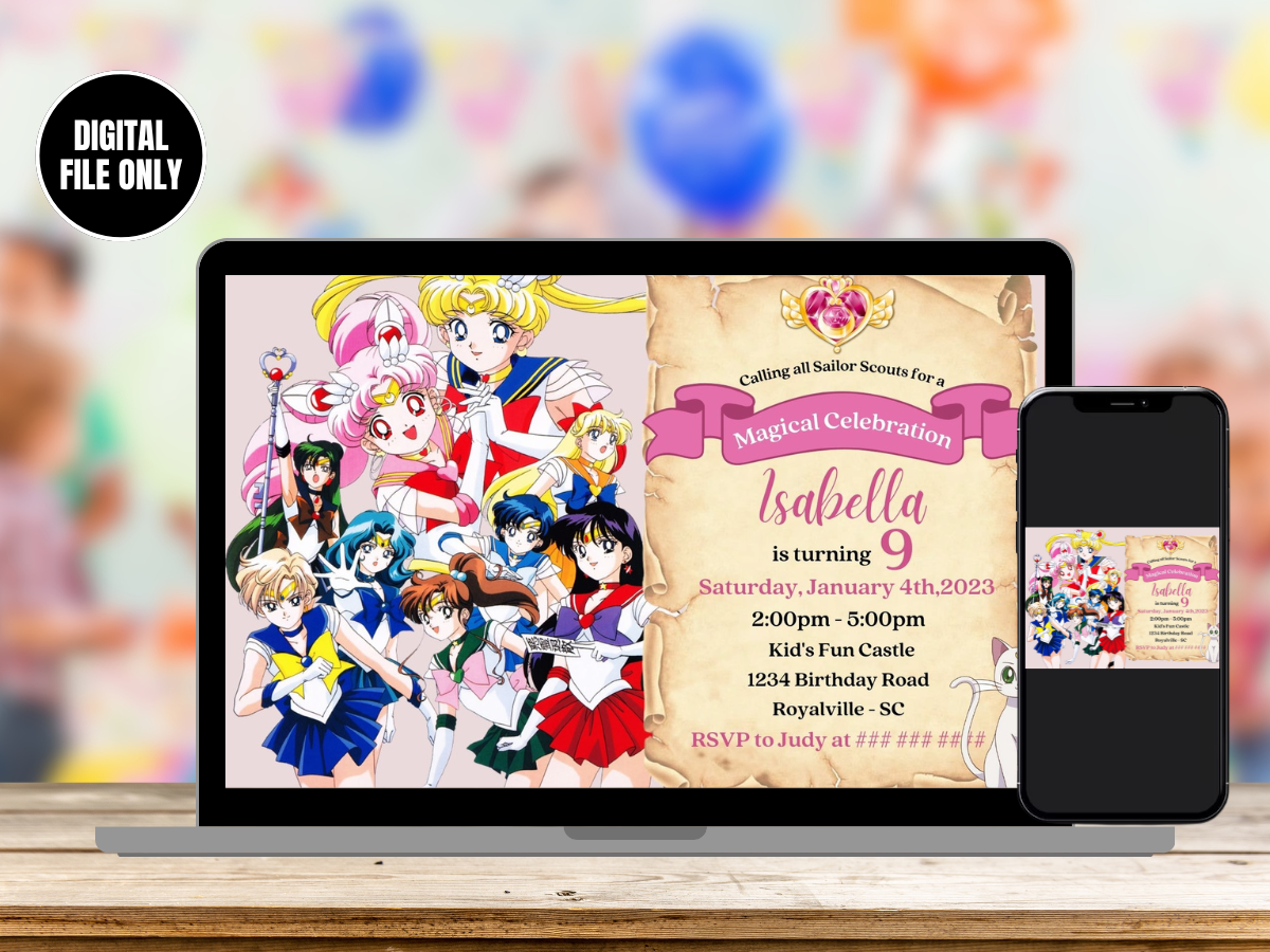 Celebrate with Our Digital Sailor Moon Birthday Invitation | English