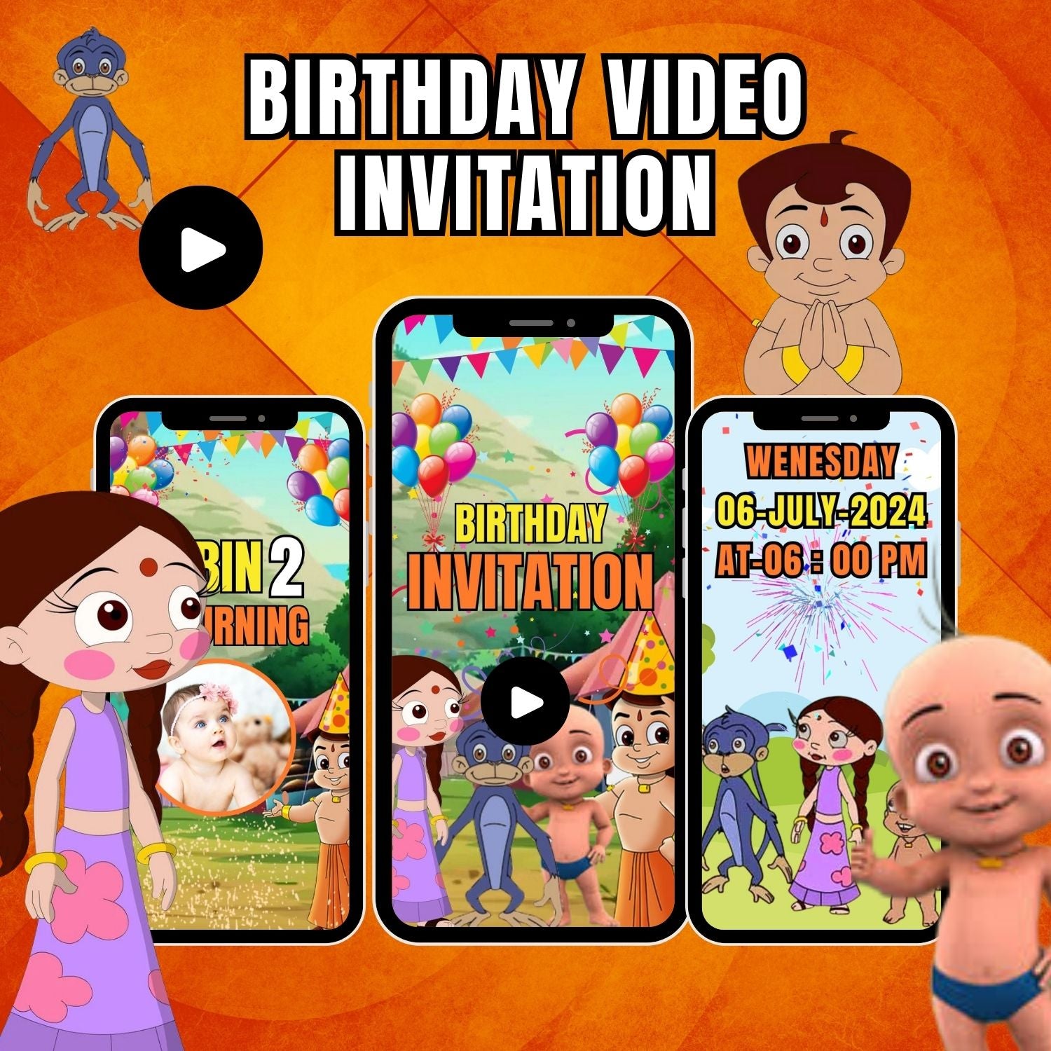 Chhota Bheem Birthday Video Invitation | Chhota Bheem Animated Invitation