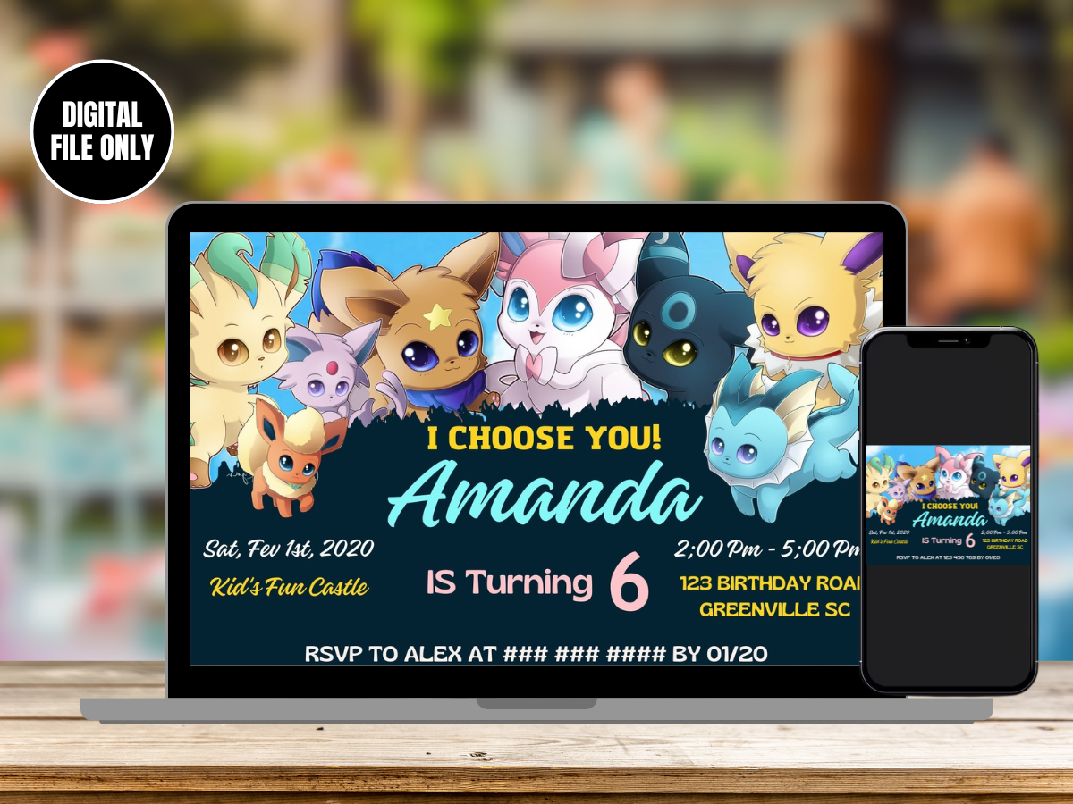 Chibi Eevee Birthday Party Digital Invitation | English | Customize & Share