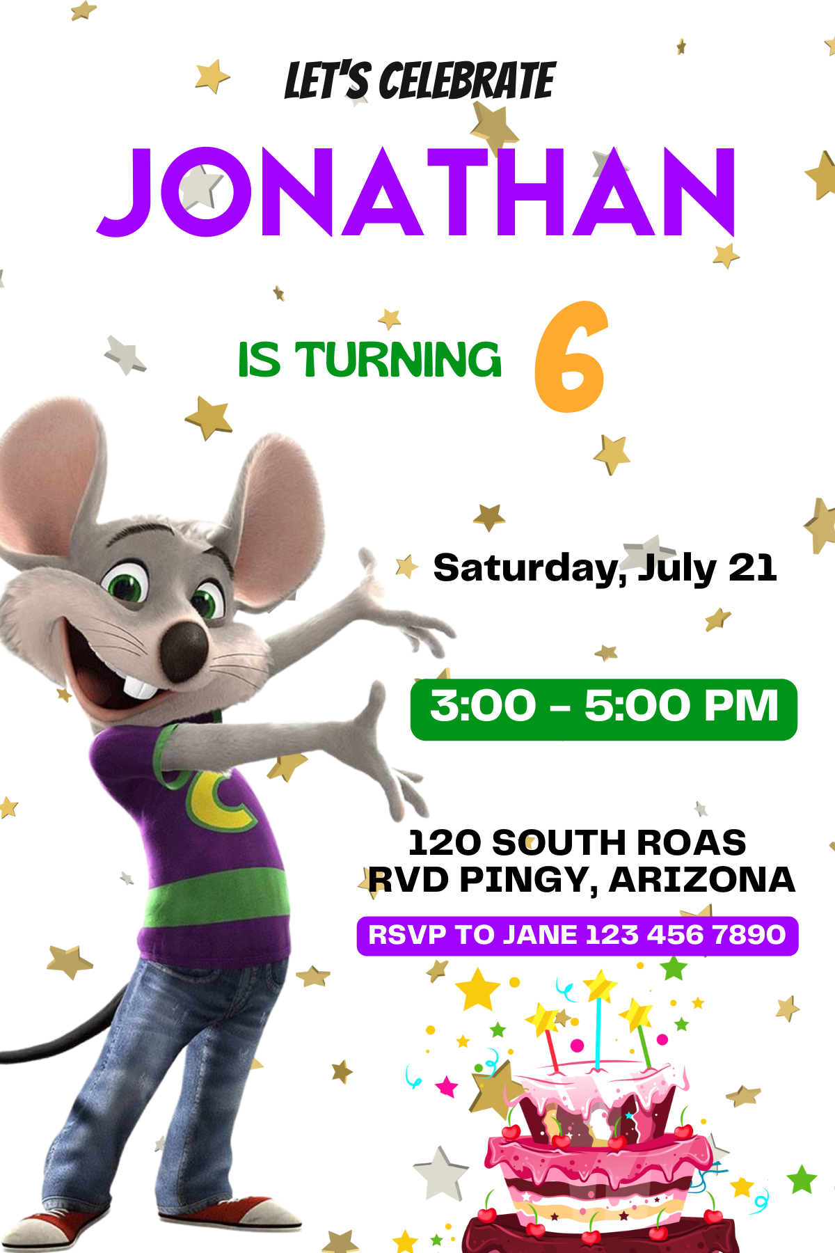 Online Chuck E Cheese Birthday Invitation | Digital Birthday Party Inv ...