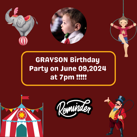 Circus Digital Reminder Card For Your Birthday or Event