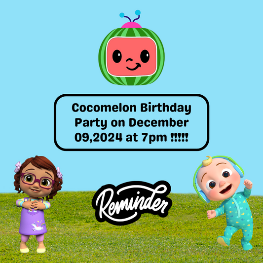 Cocomelon Birthday Reminder Card for Your Birthday or Event