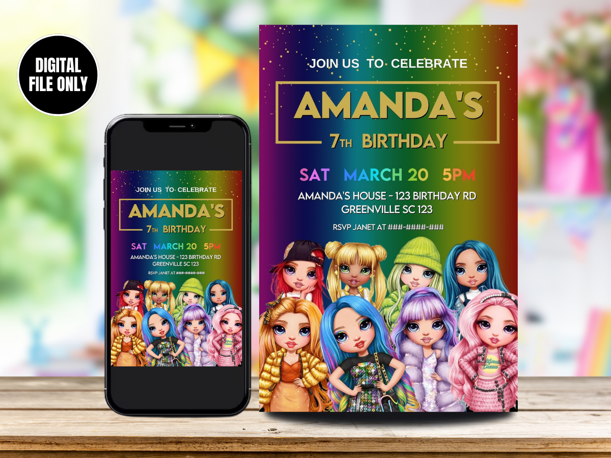 Colorful Rainbow High Birthday Invitation | DIgital & Personalized Invite