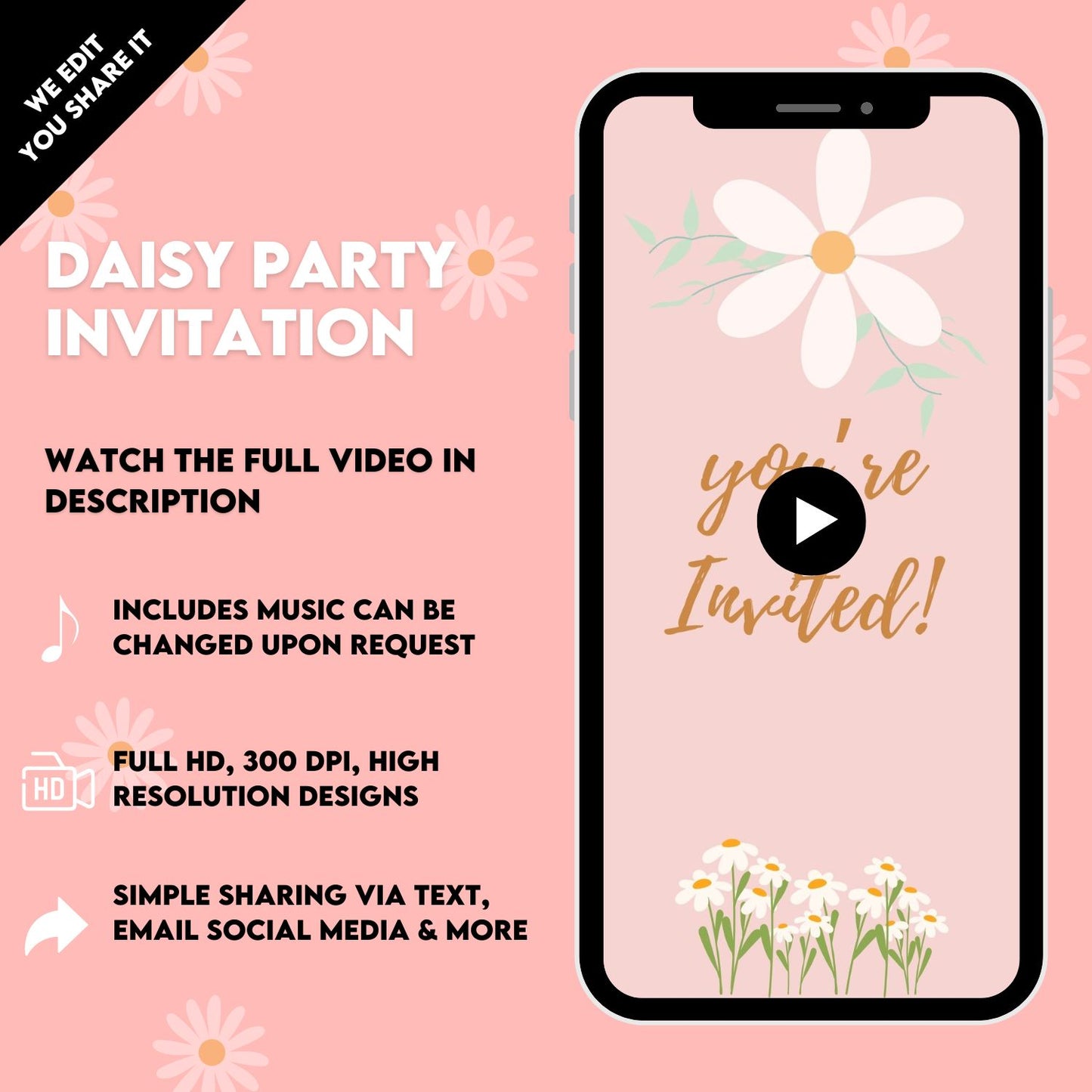 Daisy 3rd Birthday Video Invitation | Girl Birthday Video Invite