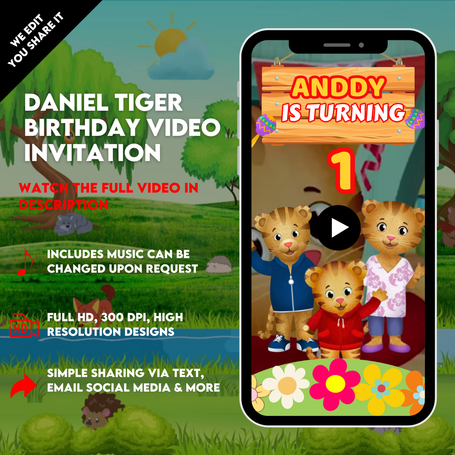 Daniel Tiger Birthday Party video Invitation | Digital Birthday Video Invitation