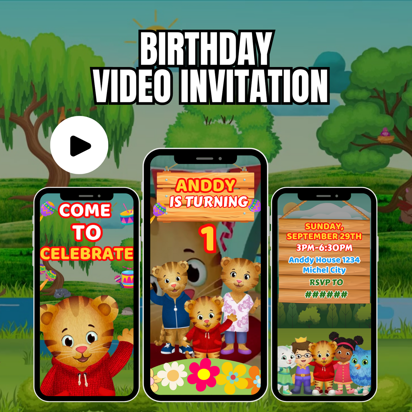 Daniel Tiger Birthday Party video Invitation | Digital Birthday Video Invitation