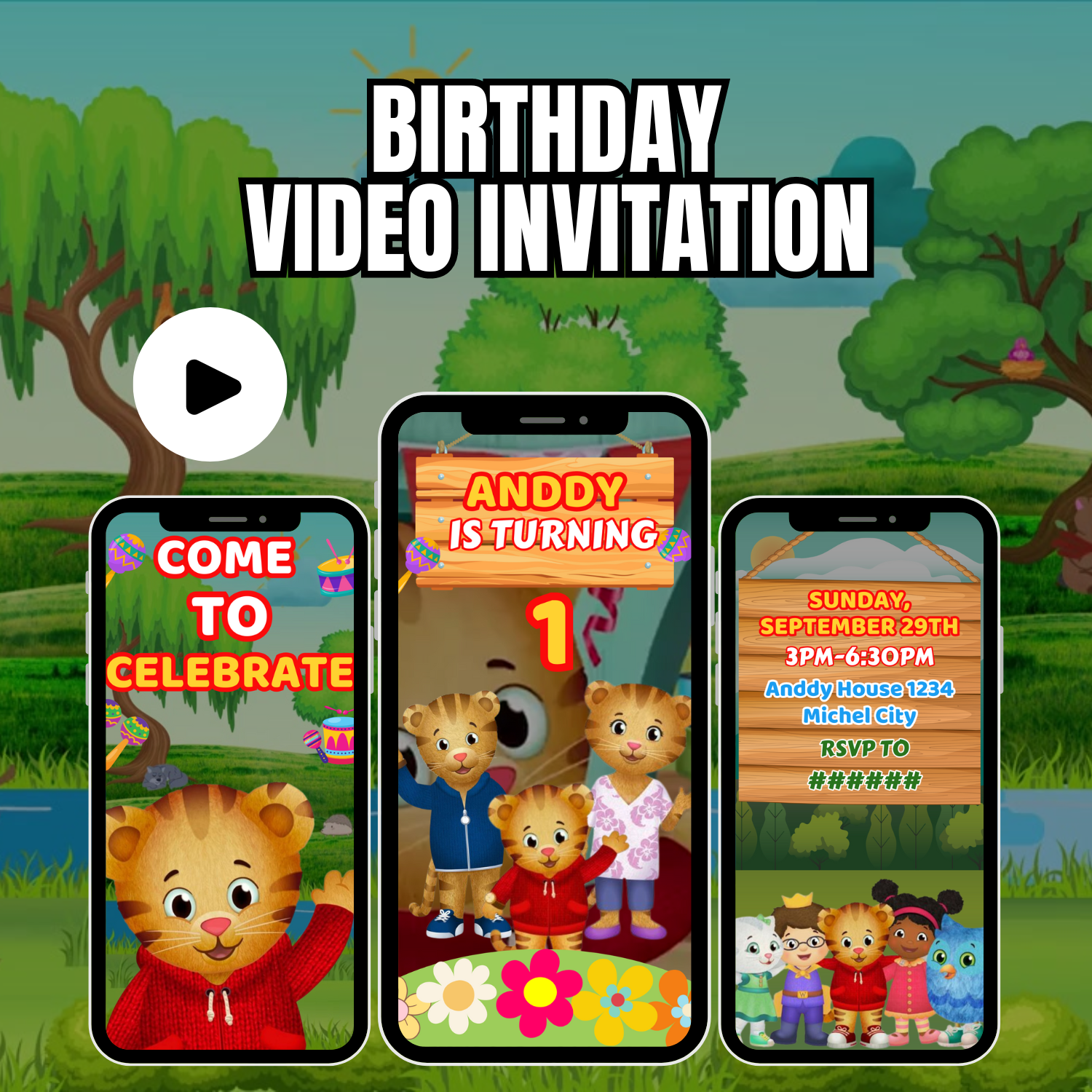 Daniel Tiger Birthday Party video Invitation | Digital Birthday Video Invitation