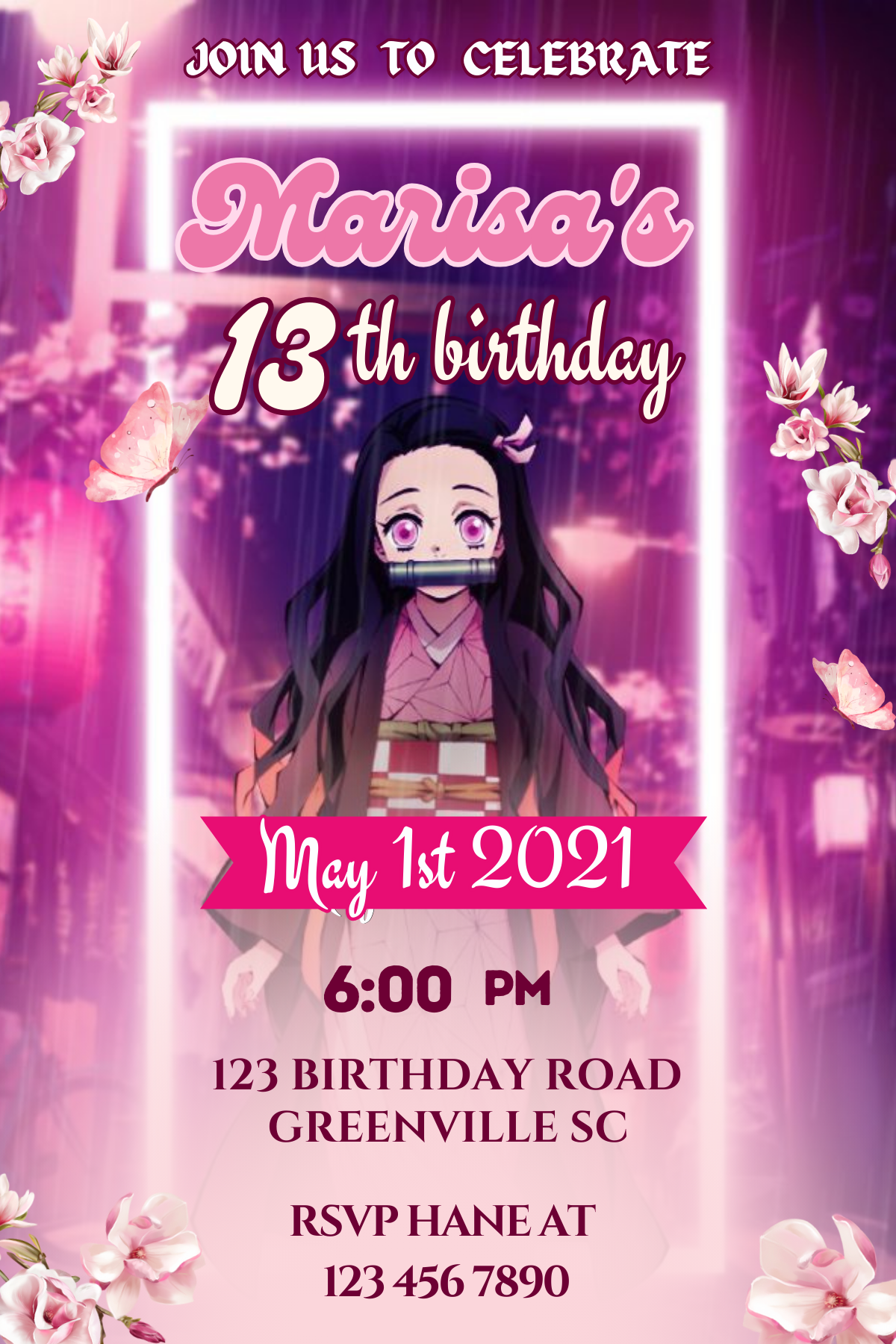 Demon Slayer Nezuko Birthday Invitation