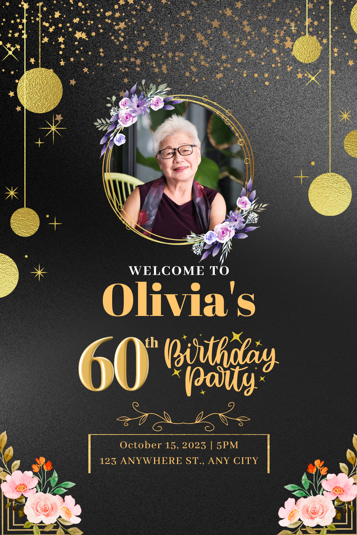 Digital 60th Birthday Invitation Card | Custom Birthday Party Invite