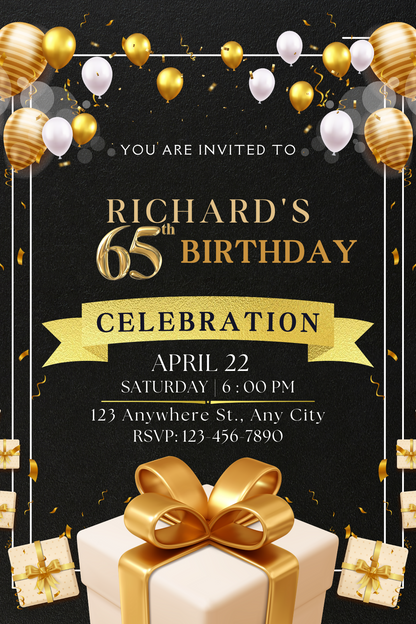 Digital 65th Birthday Party Invitation Card _ Beautiful 65th Birthday Party Invite