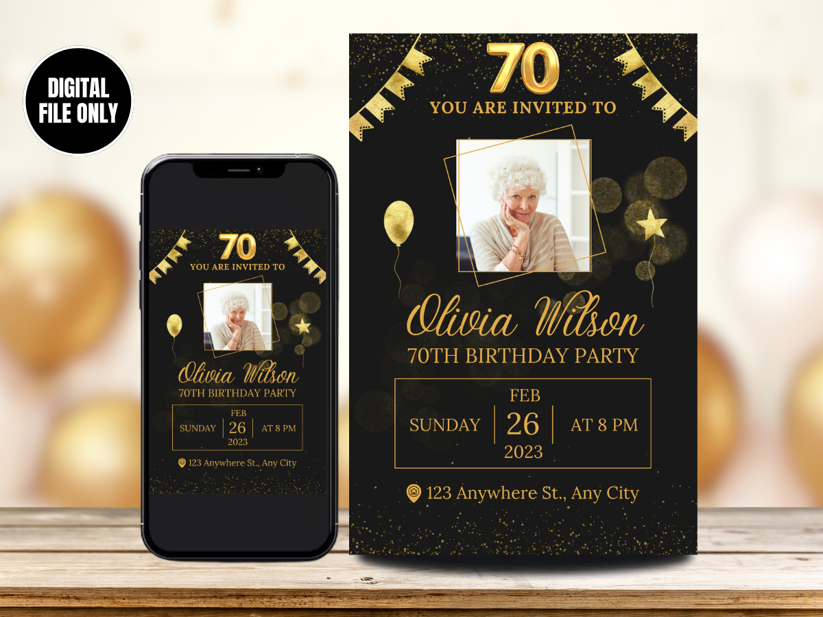 Digital 70th Birthday Party Card Invitation | 70th Birthday Party Invite