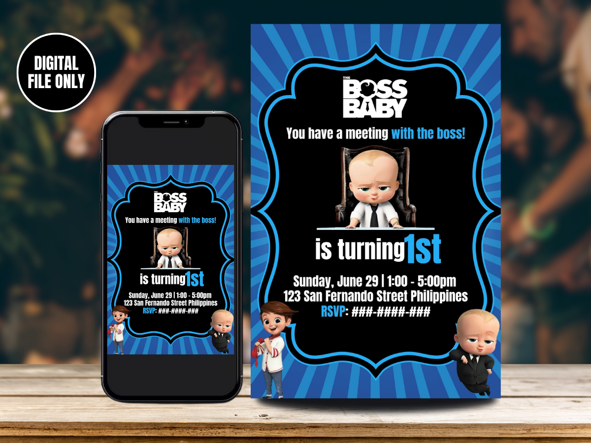 Baby Boss Birthday Party Digital Card Invitation | Baby Boss Birthday Theme Invite