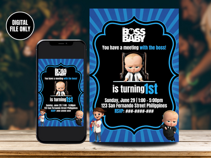 Digital Baby Boss Birthday Card Invitation | Baby Boss Digital Birthday Invite