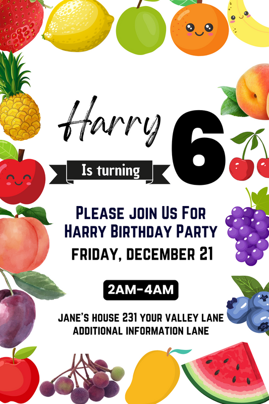 Digital Bear Sensory Birthday Invitation | Fruits Party Invite