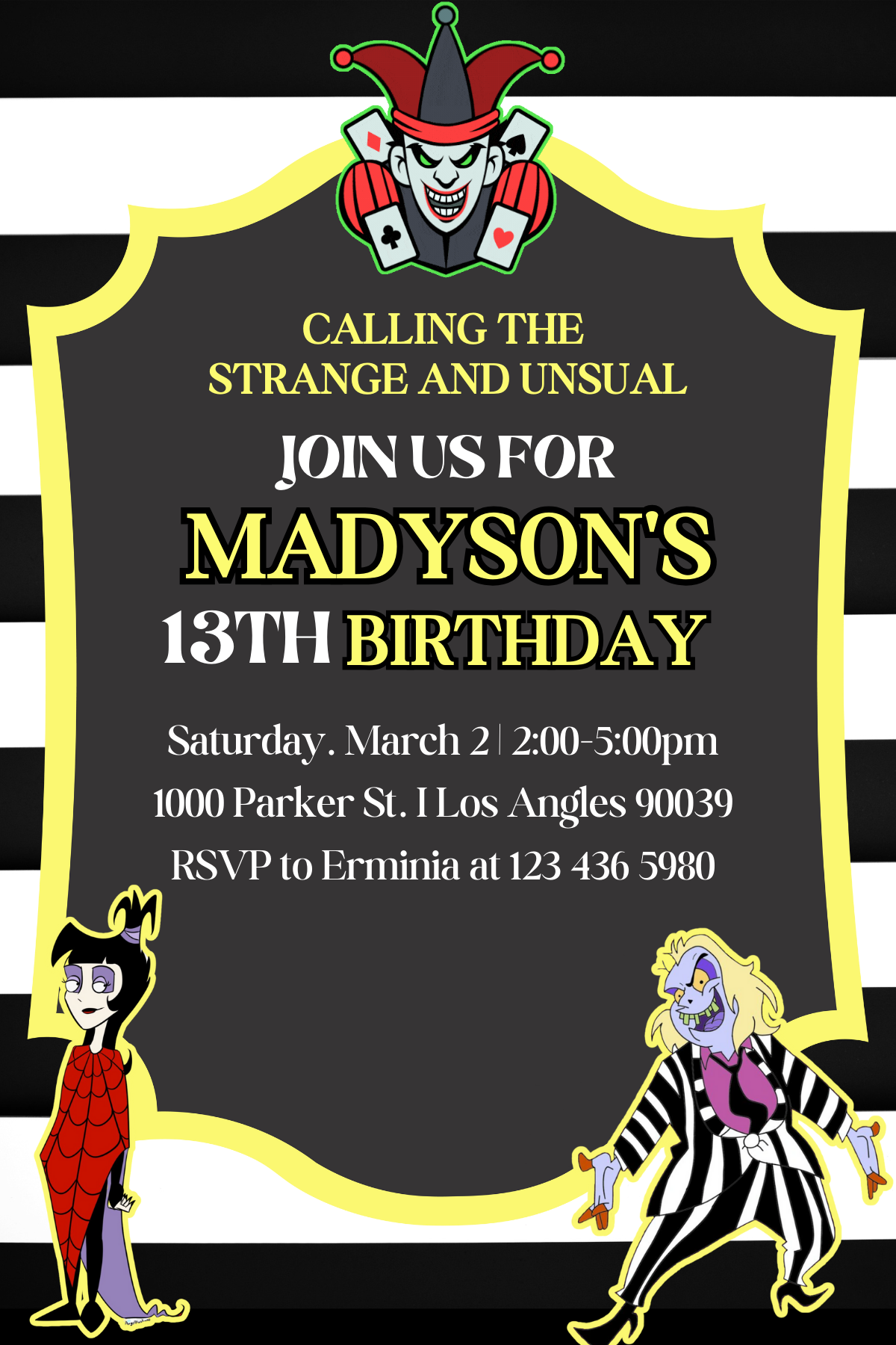 Digital Beetlejuice Birthday Card Invitation - Halloween Digital Party Invite