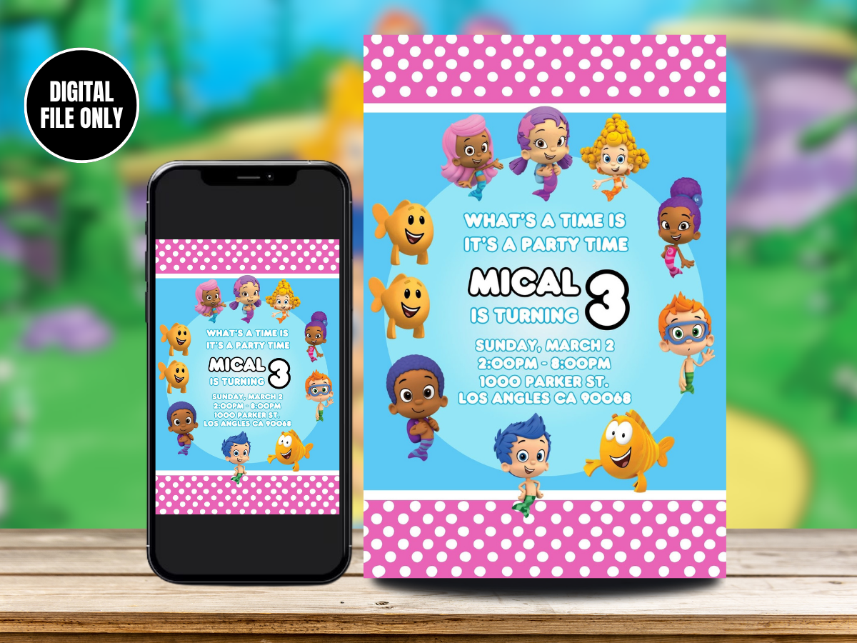 Digital Bubble Guppies Birthday Card Invitation | Personalized Digital Invites